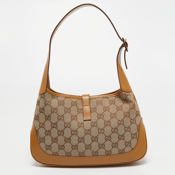 GUCCI Beige/Brown GG Canvas and Leather Small Jackie Hobo - Picture 4 of 8